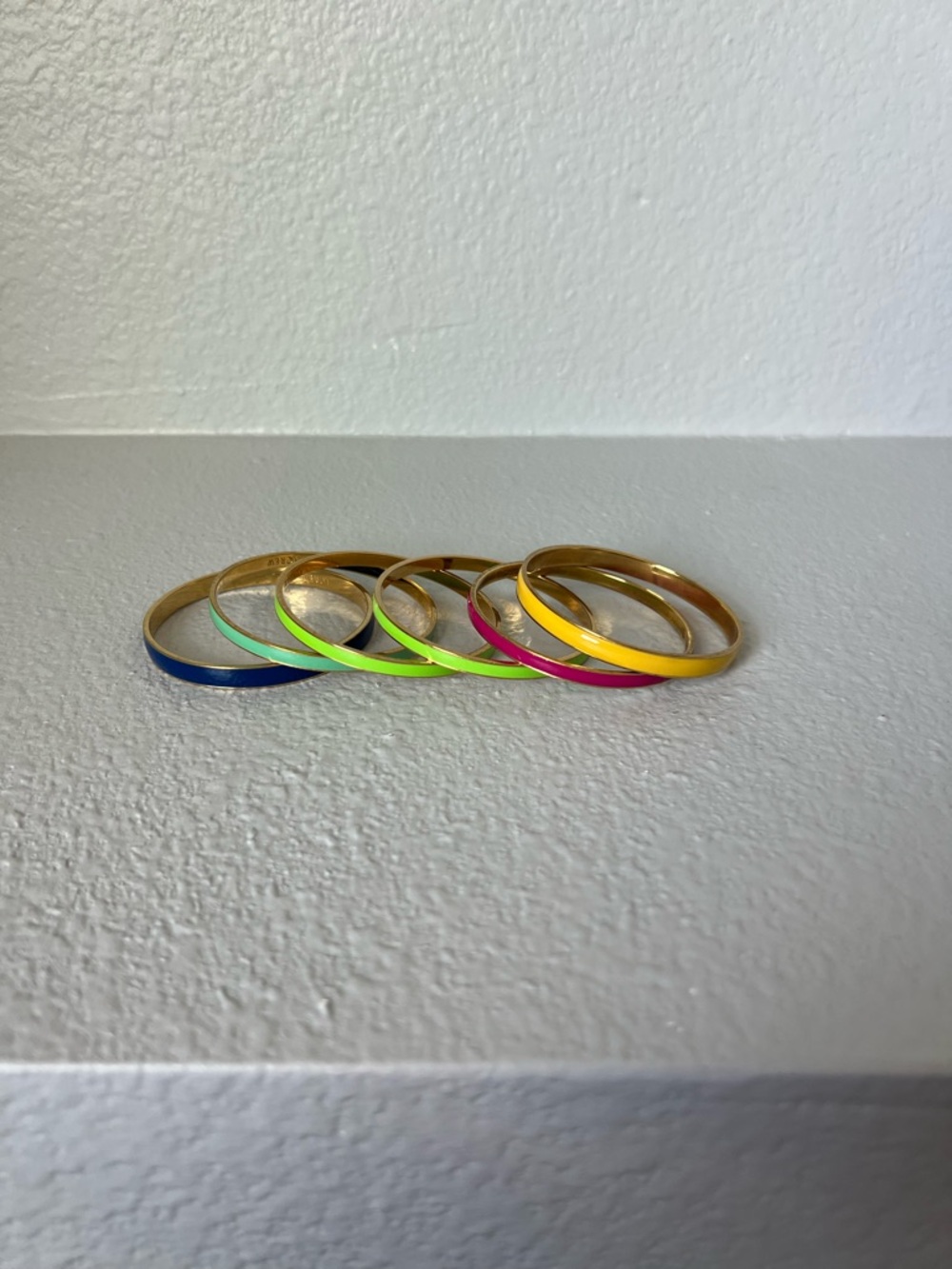 J. Crew Gold-Tone Bangle Set with Blue, Neon Green, Pink & Yellow Enamel